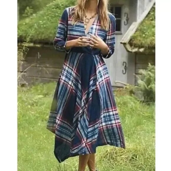 Anthropologie Isabella Sinclair Tartan Plaid Handkerchief Maxi Surplice Dress XS - Picture 1 of 6